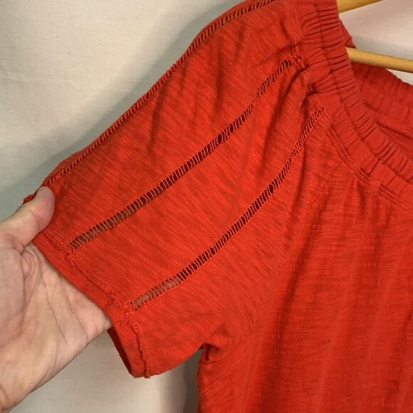 Saturday Sunday Anthropologie Felicia Orange Red SS Boho Peasant Top Size L - Picture 4 of 11